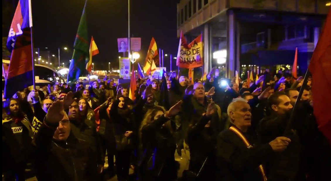 Fascist demonstration in Madrid on Friday with people giving Nazi salutes